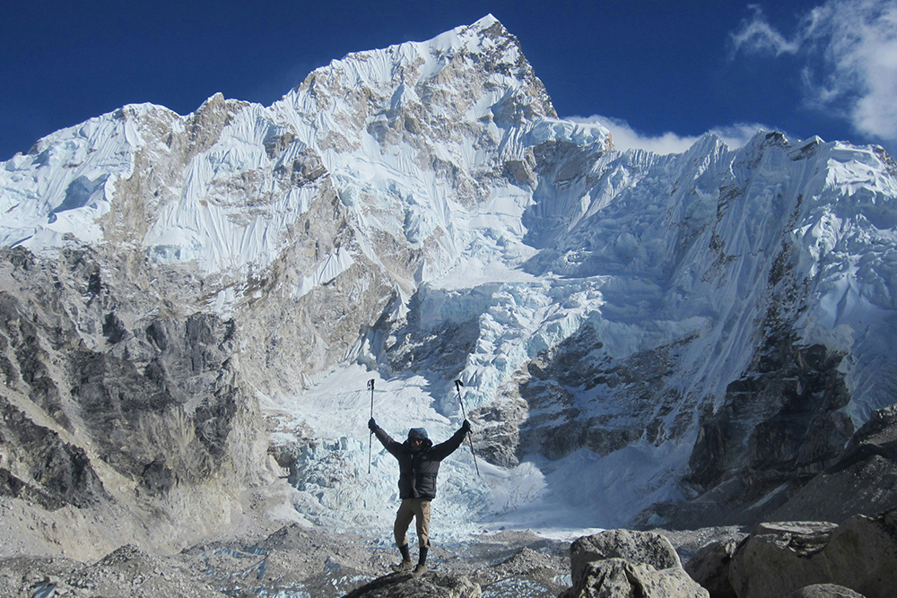 The base camps are rudimentary campsites at the base of Mount Everest that are used by mountain climbers during their ascent and descent.